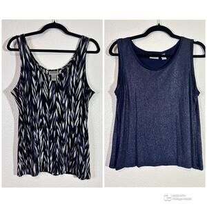 Chico's Lot of 2 Size M (1) Tank Tops Blue Metallic & Blue Black White Abstract